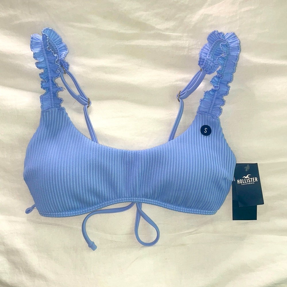 lace-up smocked scoop bikini top with ruffles